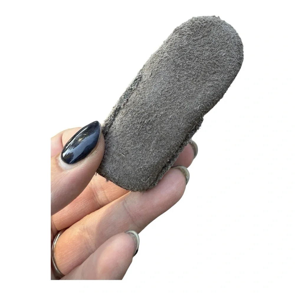 Minnetonka Suede Moccasin Keychain Key Ring Dark Grey Fringed Mini Shoe NIB
